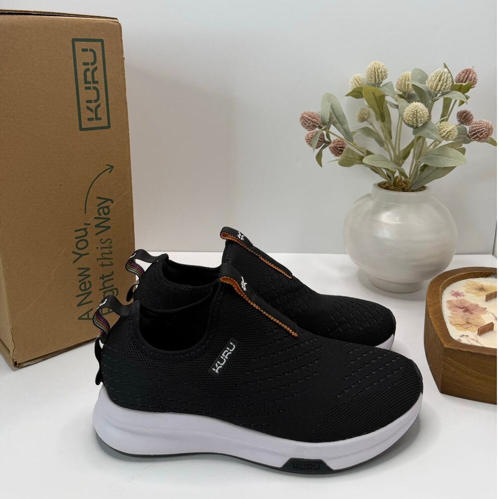 Kuru Atom Slip-on Comfort Sock-Like Sneaker Jet Black Women 6.5M NWB - Picture 3 of 10
